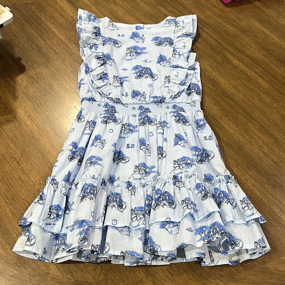 Janie and Jack Size 7 Disney Cinderella Dress Blue Ruffle Castle Horse Carriage